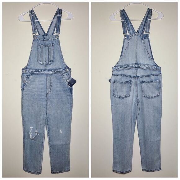 NWT|Lucky Brand Blue Distressed Denim Relaxed Overalls, XS - Picture 1 of 4